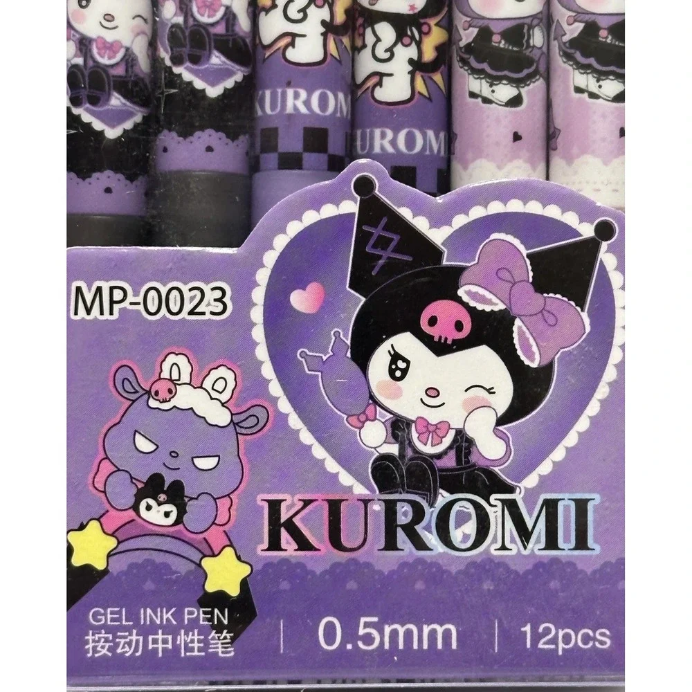 SANRIO KUROMI  12 piece set of erasable gel pens .5 mm tip black